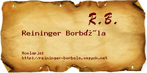 Reininger Borbála névjegykártya